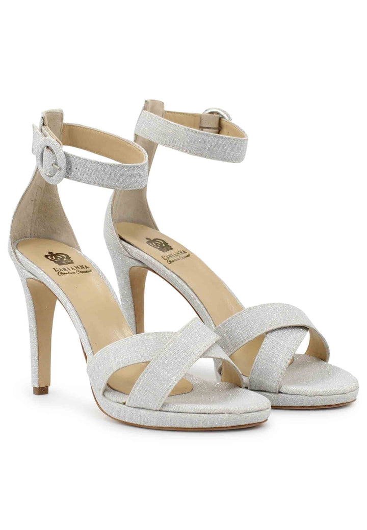 Spatarella Sandali donna in tessuto off white con tacco alto e cinturino alla caviglia Promozione