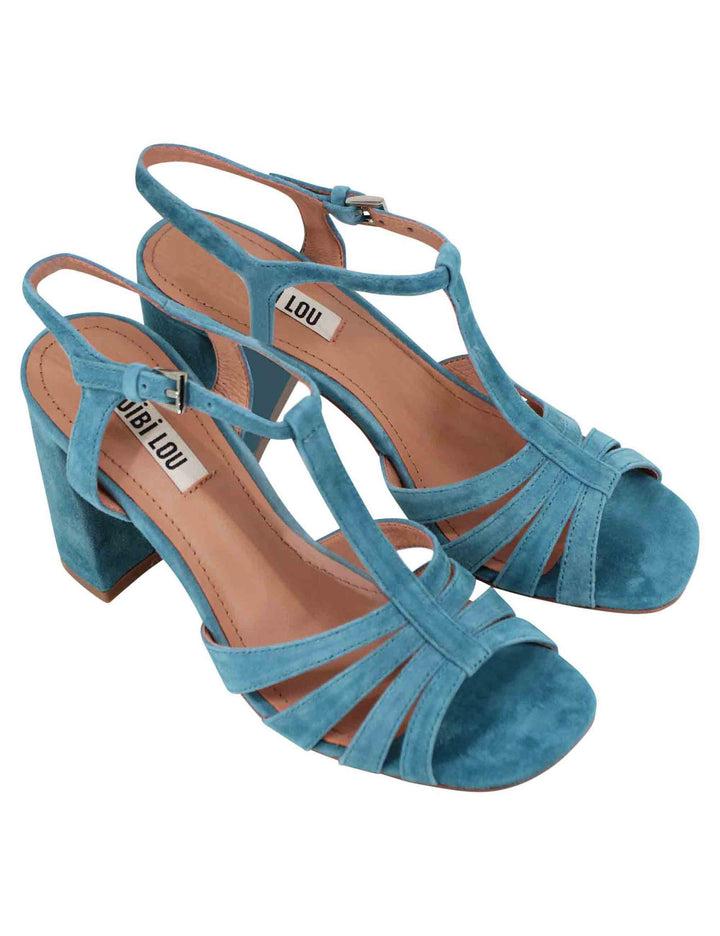 Spatarella Sandali donna slingback in camoscio turchese con tacco alto e punta quadra Azalea Shopping Online