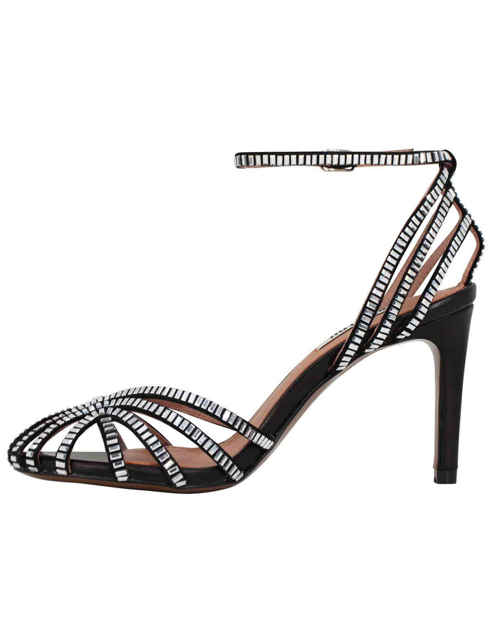 Spatarella Sandali donna in camoscio nero con strass e cinturino alla caviglia tacco alto Sernik Prezzo Ridotto