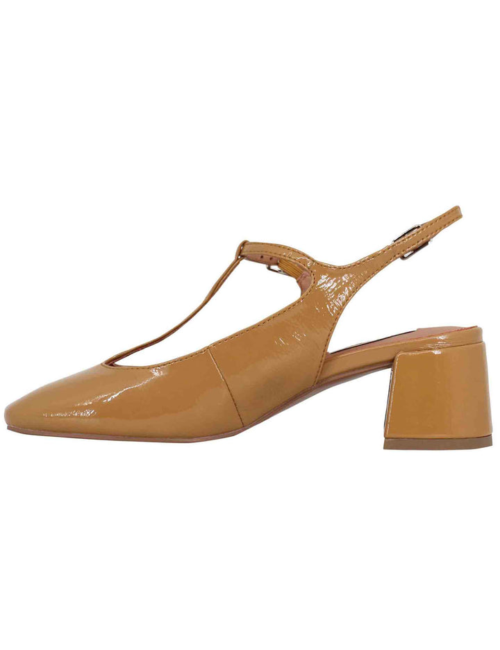 Spatarella Decollete slingback donna in vernice cammello con doppio cinturino Mignon Sottocosto