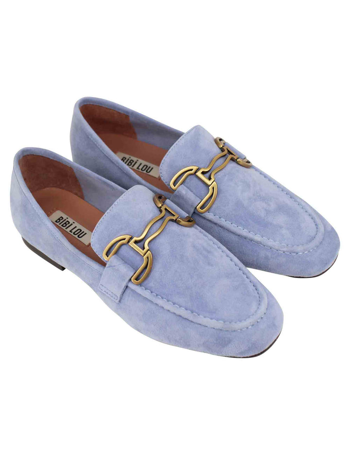 Spatarella Mocassini donna in camoscio celeste con mosetto e tacco basso Zagreb Convenienza