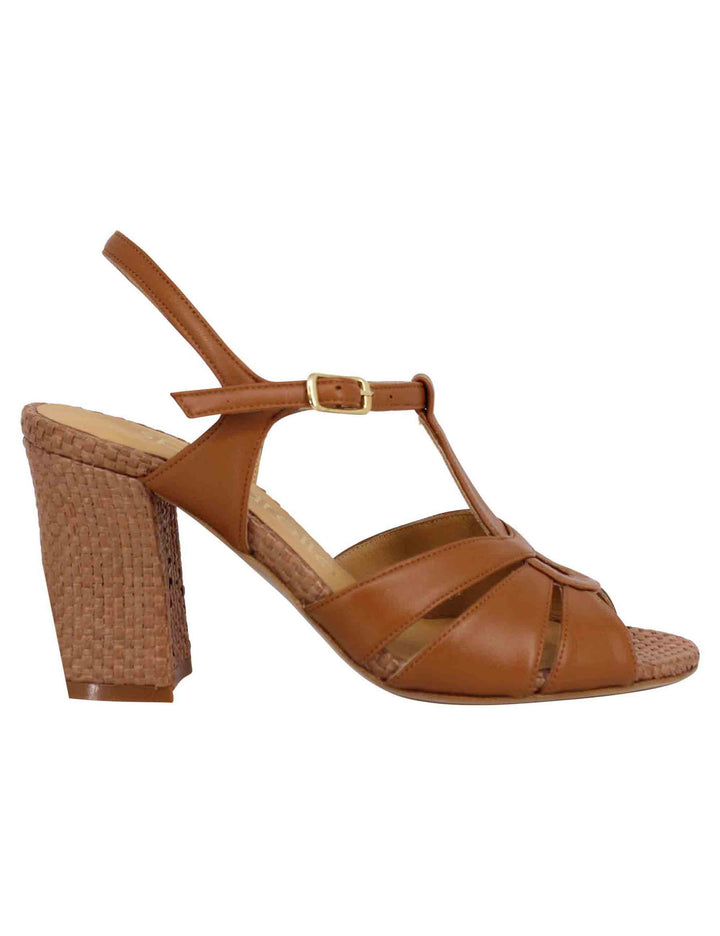 Spatarella Sandali slingback donna in pelle cuoio con tacco alto Novità