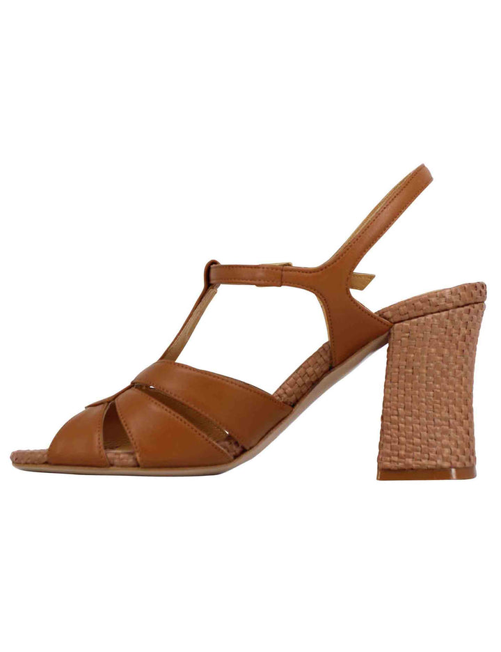Spatarella Sandali slingback donna in pelle cuoio con tacco alto Novità