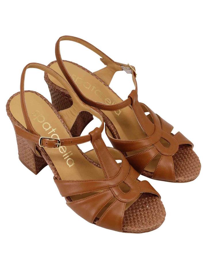 Spatarella Sandali slingback donna in pelle cuoio con tacco alto Novità