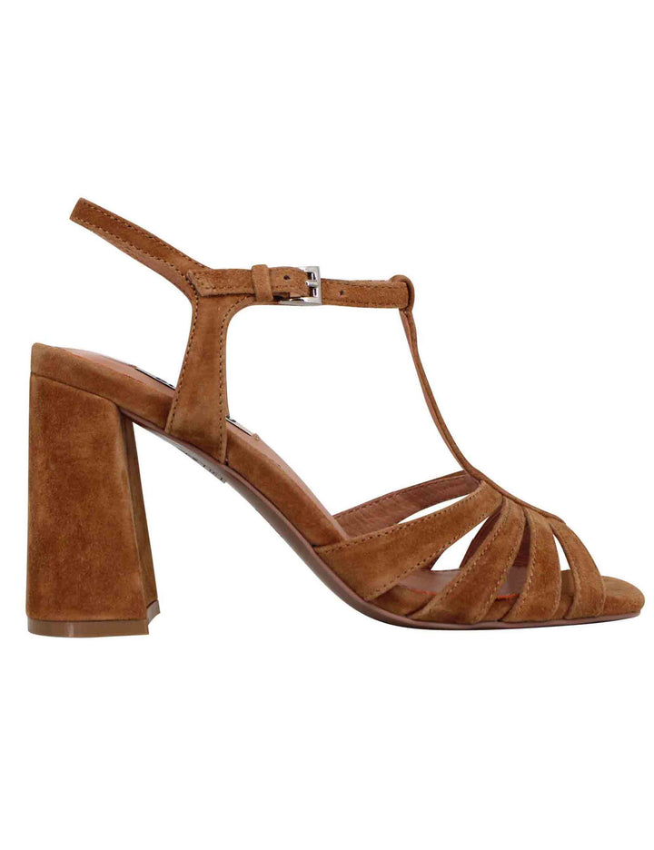 Spatarella Sandali donna slingback in camoscio cuoio con tacco alto e punta quadra Azalea Presa