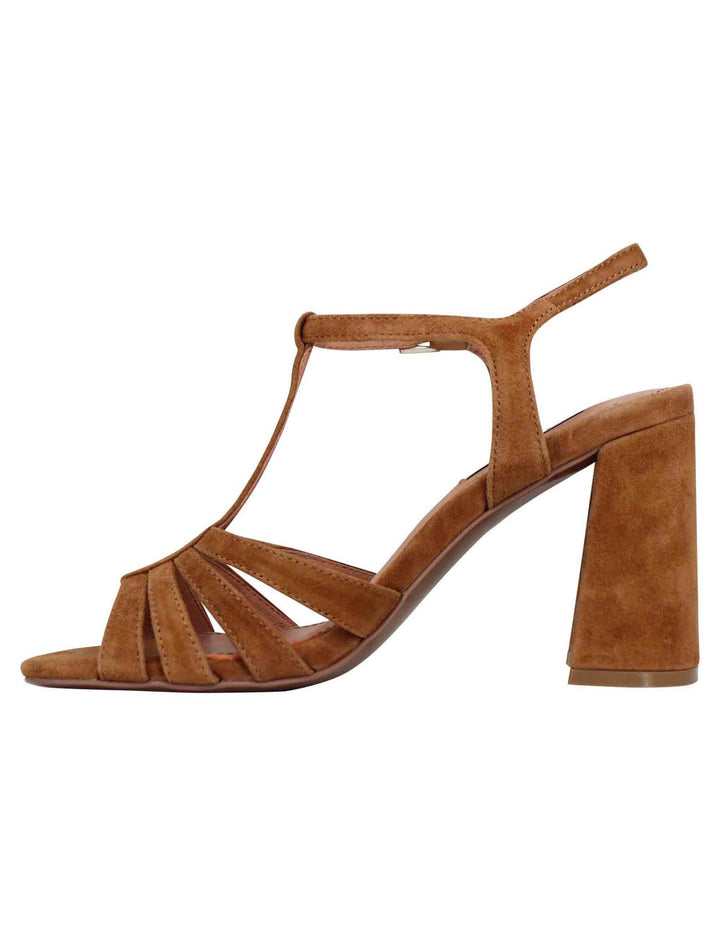 Spatarella Sandali donna slingback in camoscio cuoio con tacco alto e punta quadra Azalea Presa