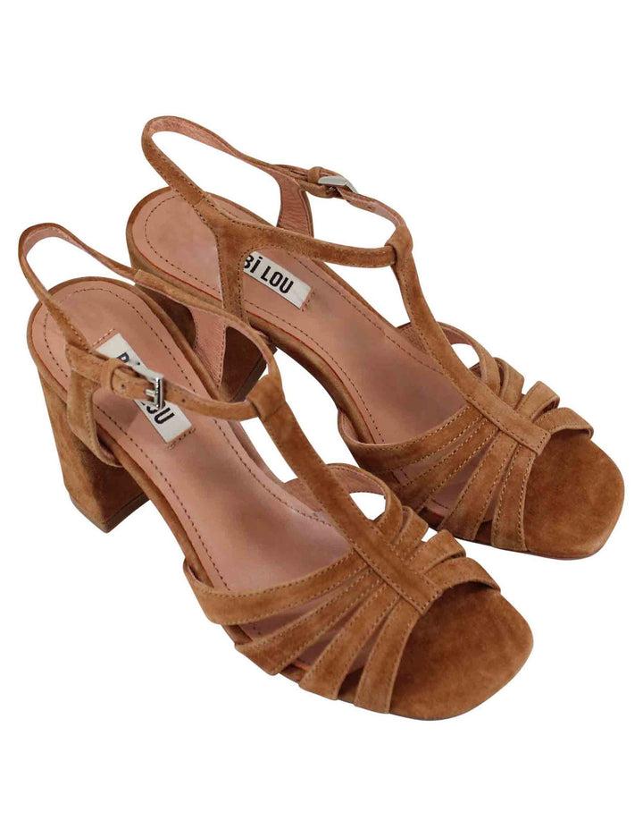 Spatarella Sandali donna slingback in camoscio cuoio con tacco alto e punta quadra Azalea Presa