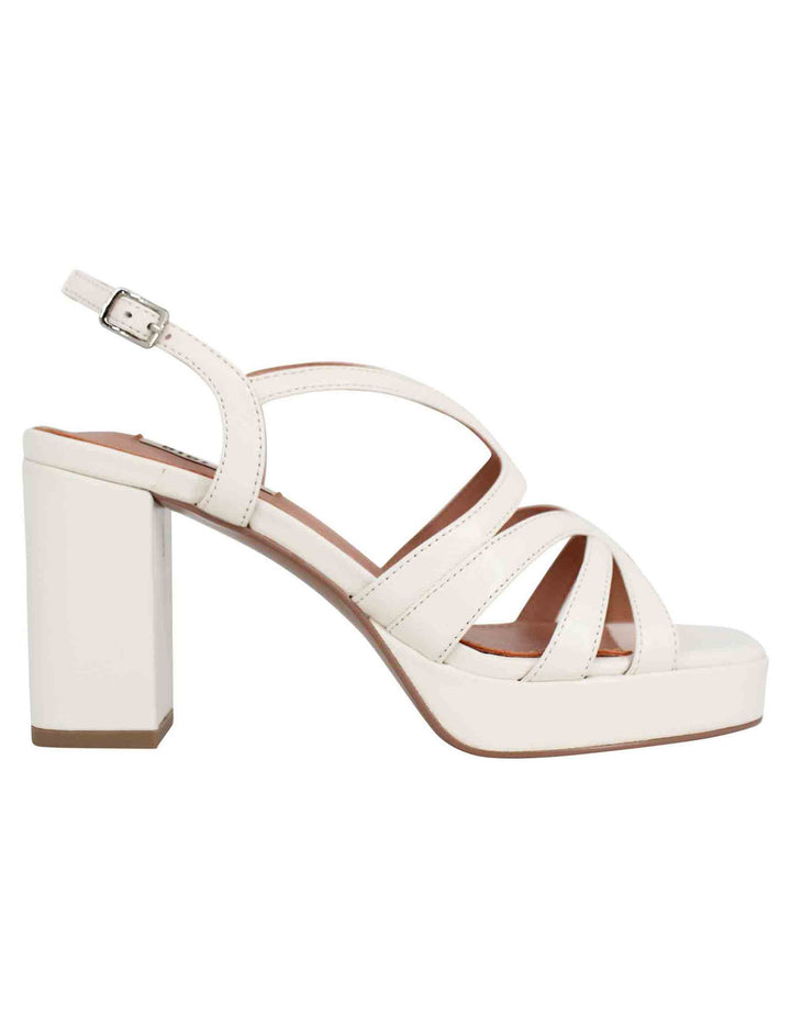 Spatarella Sandali slingback donna in vernice bianca con tacco plateau e punta quadra Sconto