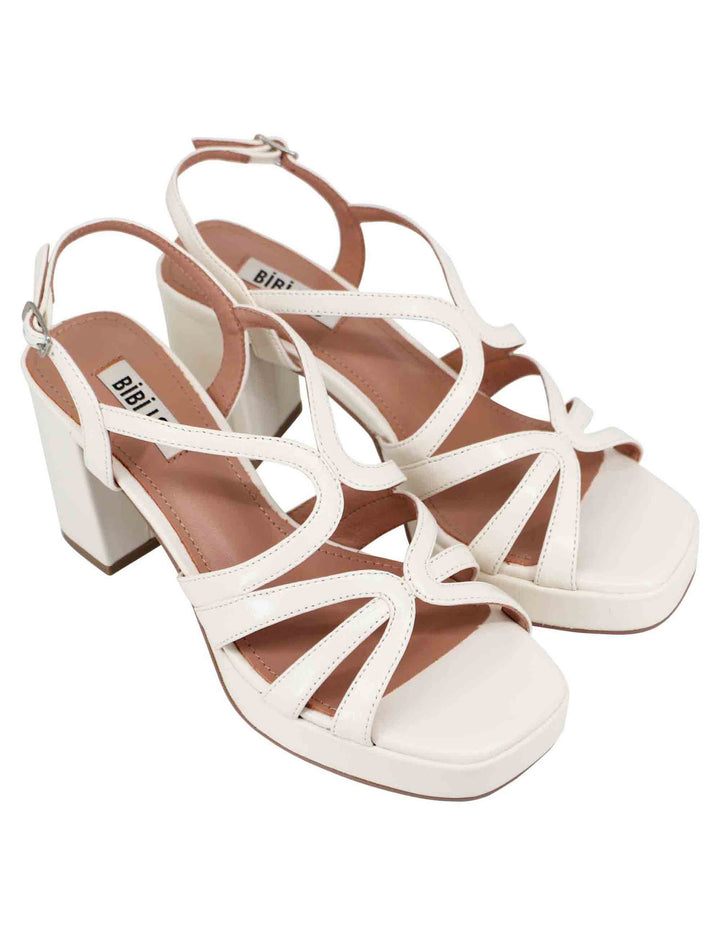 Spatarella Sandali slingback donna in vernice bianca con tacco plateau e punta quadra Sconto