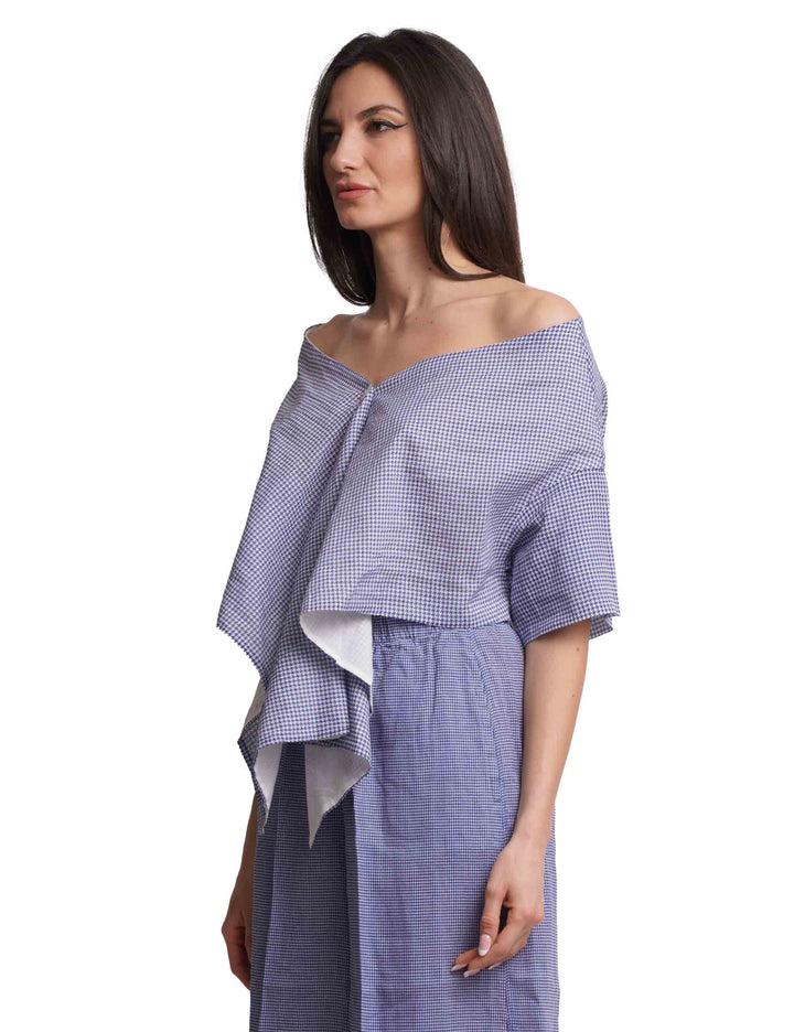 Spatarella Stole donna in cotone blu e bianca Economico