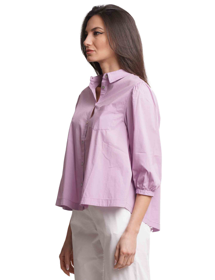 Spatarella Camicie donna in cotone lilla con maniche a sbuffo Outlet
