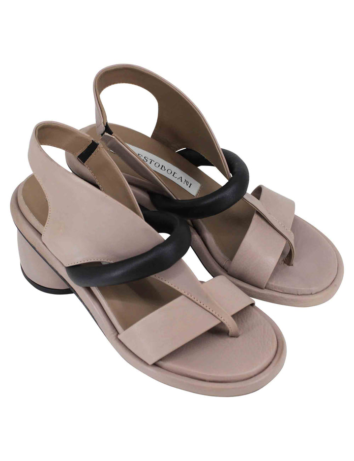 Spatarella Sandali infradito donna in pelle taupe con punta tonda Offerte