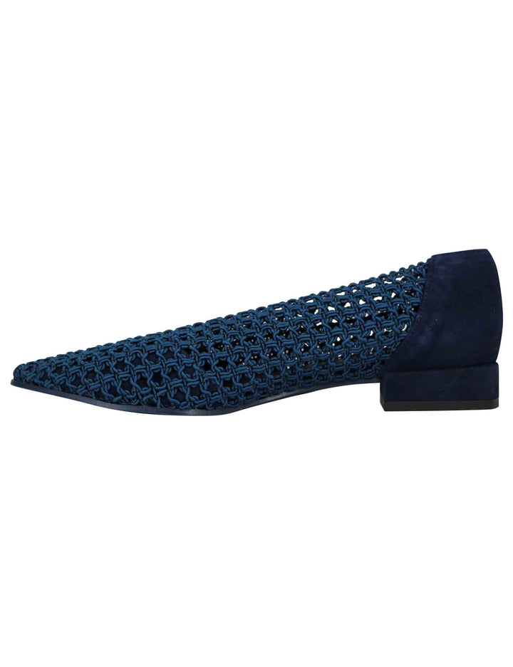 Spatarella Decollete donna in tessuto blu elasticizzato tacco basso Vendita Calda