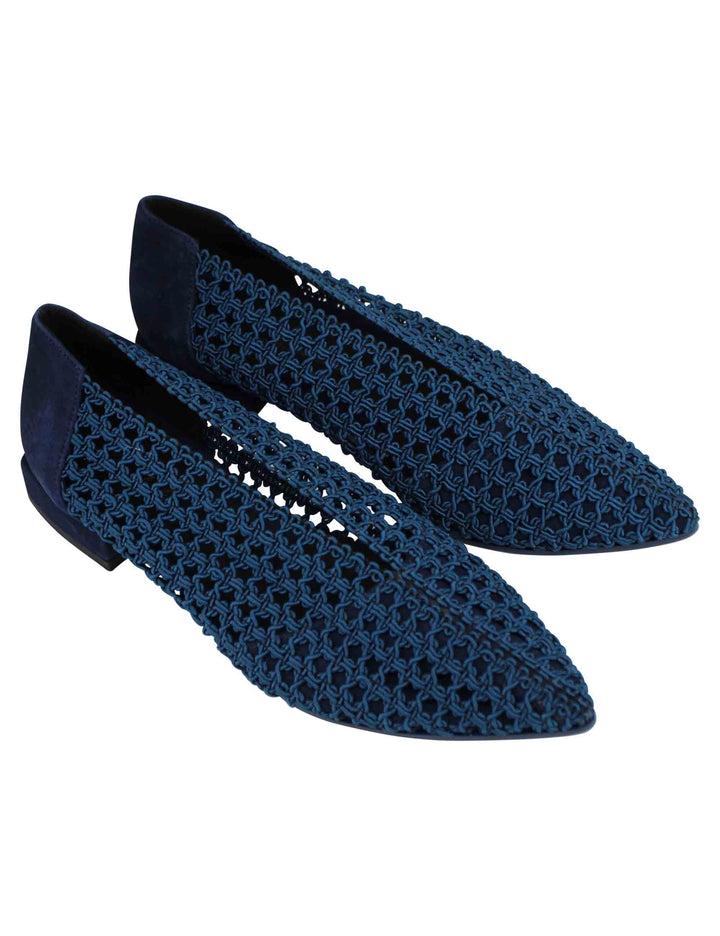 Spatarella Decollete donna in tessuto blu elasticizzato tacco basso Vendita Calda