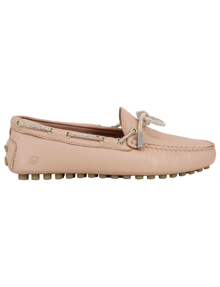 Spatarella Mocassini donna in pelle rosa con fiocco in strass Vendita Economica