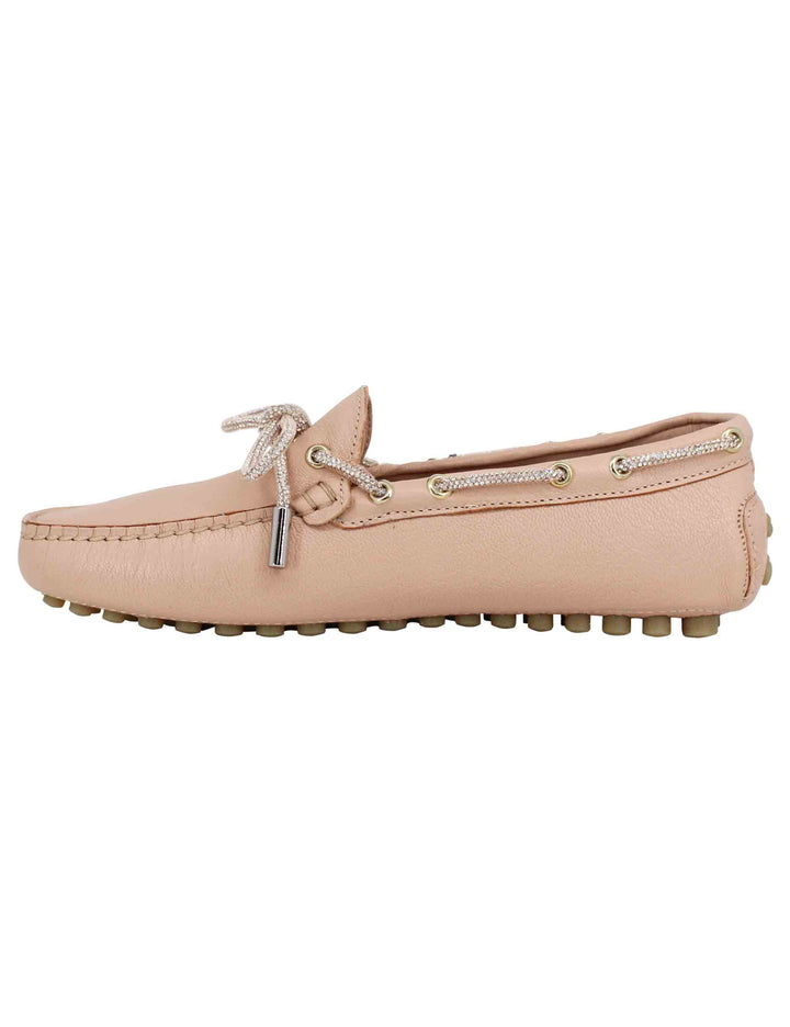 Spatarella Mocassini donna in pelle rosa con fiocco in strass Vendita Economica
