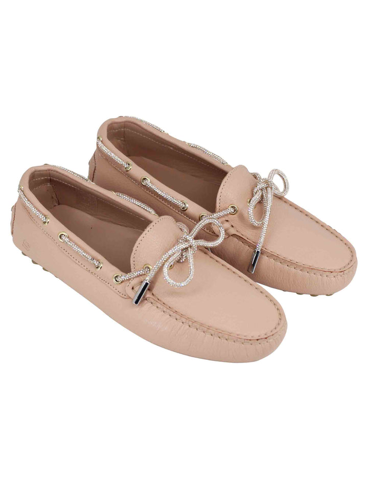 Spatarella Mocassini donna in pelle rosa con fiocco in strass Vendita Economica