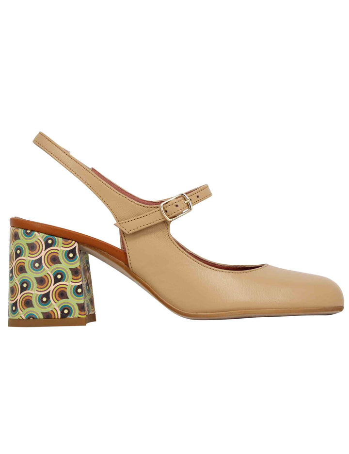 Spatarella Decollete sligback donna in pelle beige con punta tonda Saldi Di Fabbrica