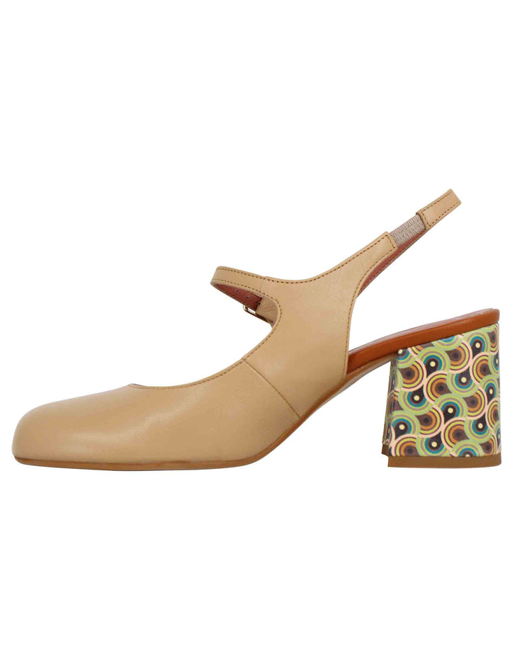 Spatarella Decollete sligback donna in pelle beige con punta tonda Saldi Di Fabbrica