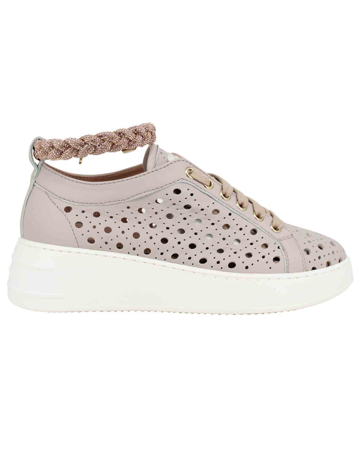 Spatarella Sneakers donna in pelle forata taupe con cavigliera in strass Vendite Flash
