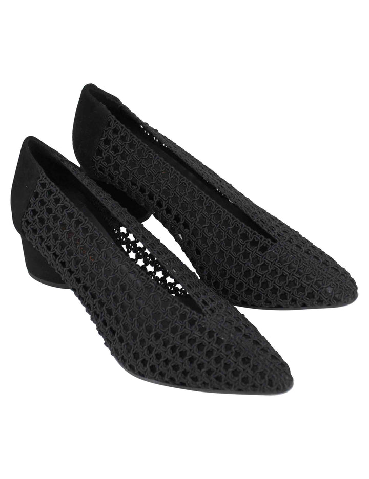 Spatarella Decollete donna in tessuto elasticizzato nero con tacco in camoscio Negozio