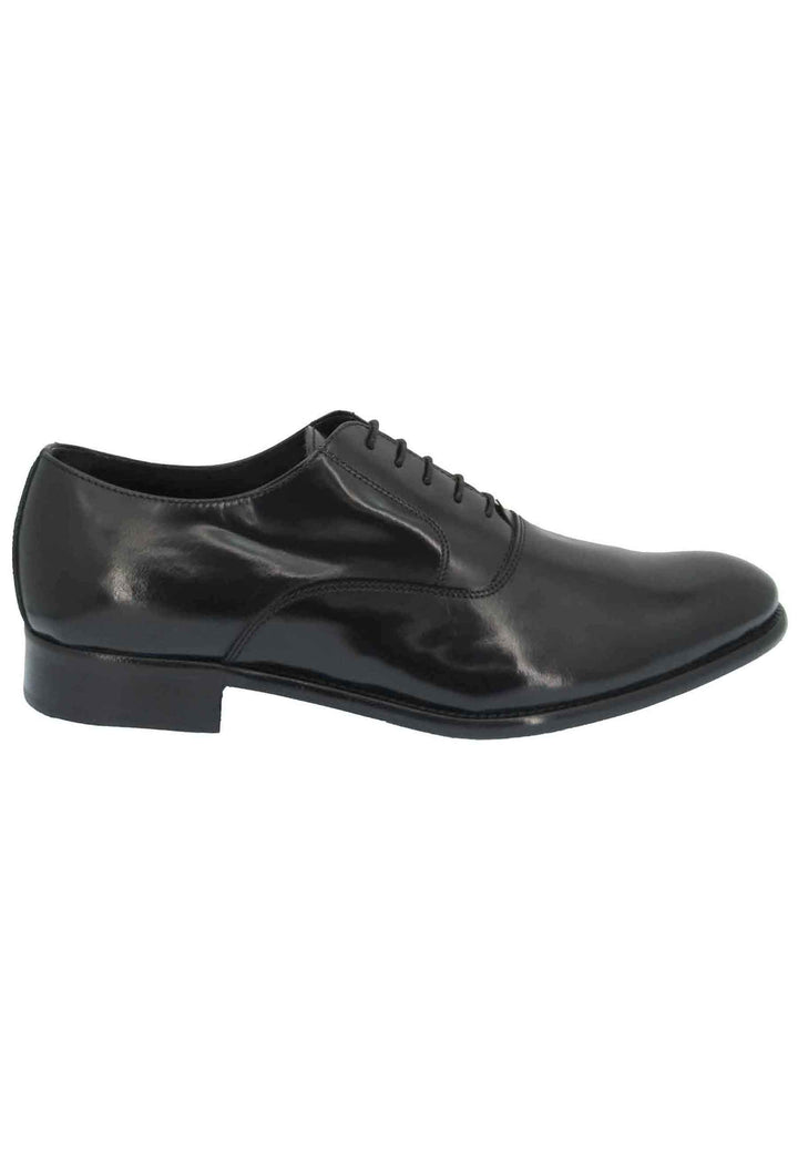Spatarella Stringate uomo in pelle nera lucida con fondo in cuoio Moda