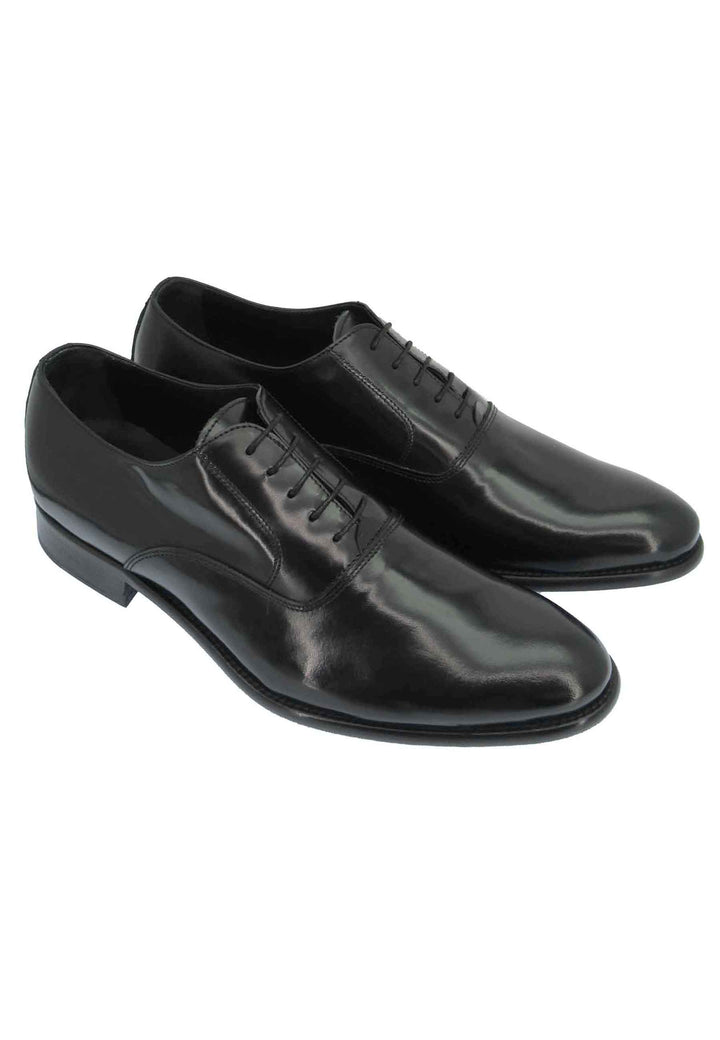 Spatarella Stringate uomo in pelle nera lucida con fondo in cuoio Moda