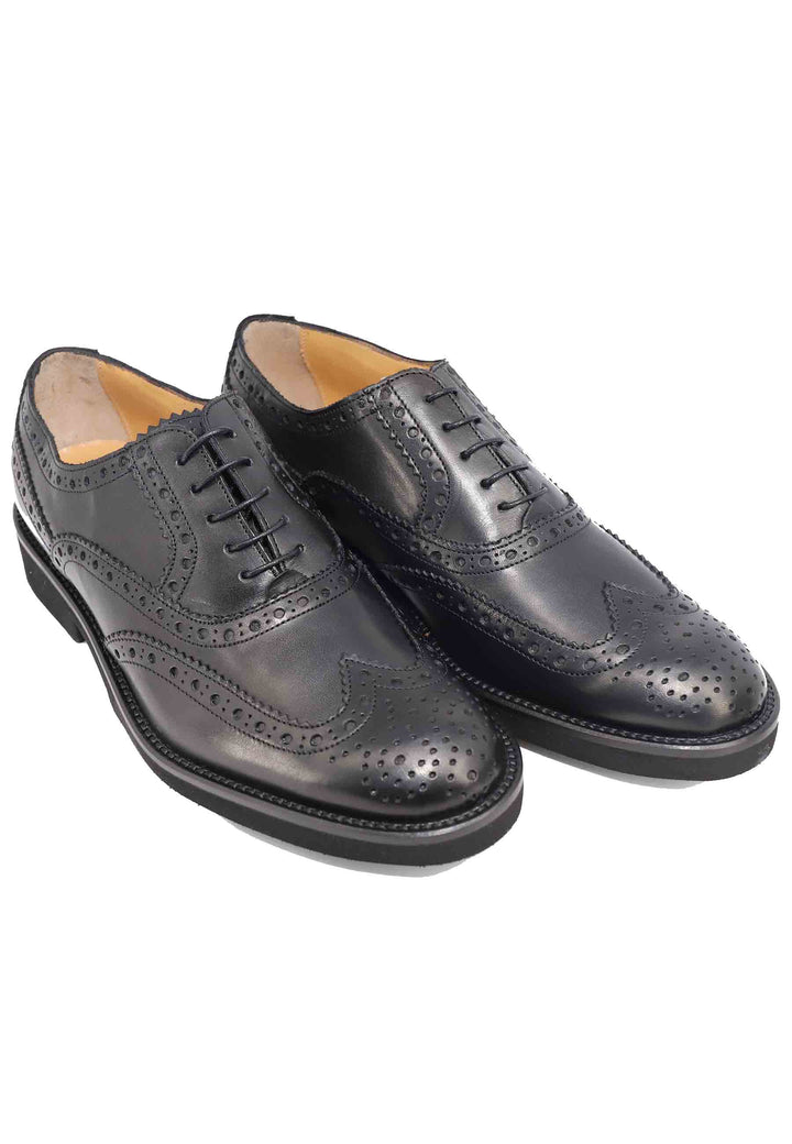 Spatarella Stringate uomo in pelle nera con impunture all'inglese e suola in gomma ultra leggera Negozio online di fabbrica