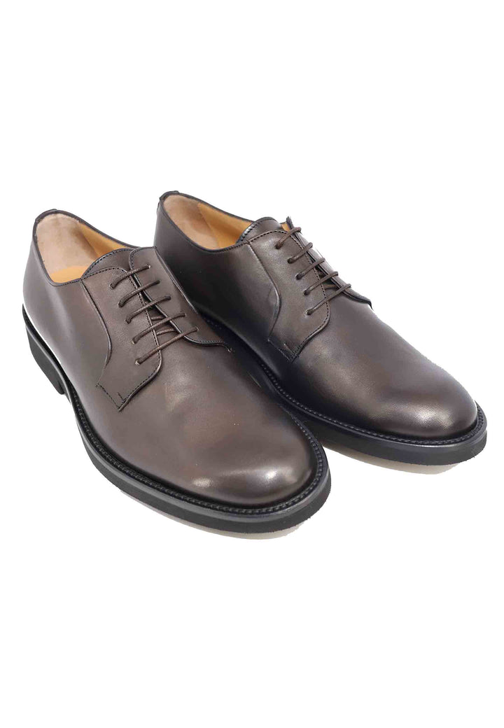 Spatarella Stringate uomo in pelle marone con suola in gomma ultra leggera e punta tonda Prezzo di fabbrica