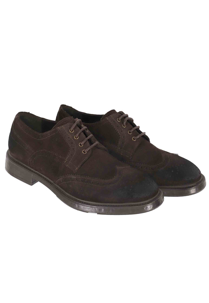 Spatarella Stringate da uomo in camoscio testa di moro con impunture all'inglese e suola in gomma Flash Sale