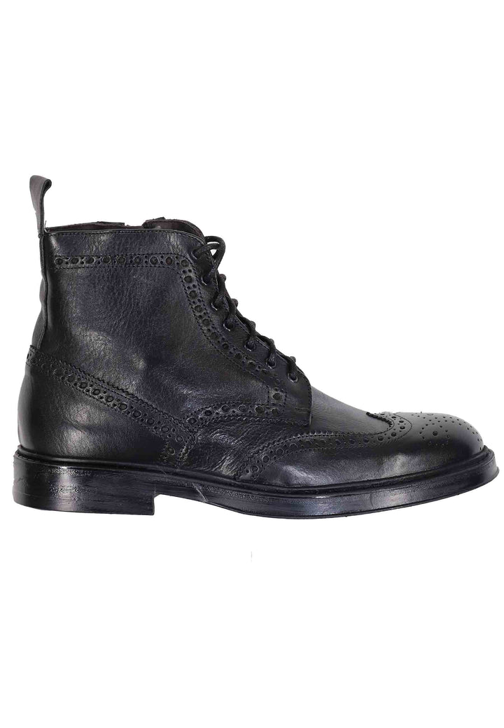 Spatarella Stivaletti stringati uomo in pelle nero con impunture e suola in gomma Black Friday