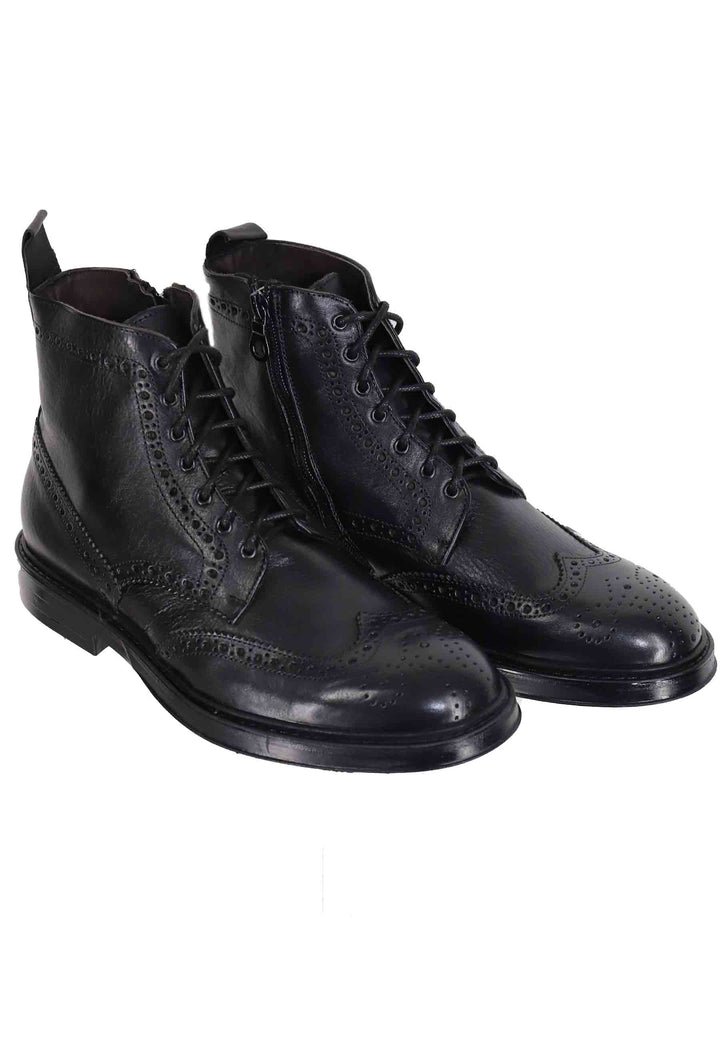 Spatarella Stivaletti stringati uomo in pelle nero con impunture e suola in gomma Black Friday