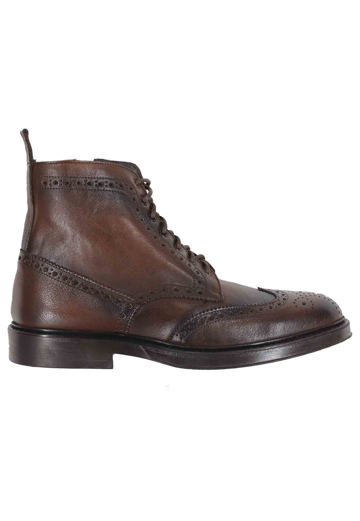 Spatarella Stivaletti stringati uomo in pelle cuoio con impunture e suola in gomma Cyber Monday