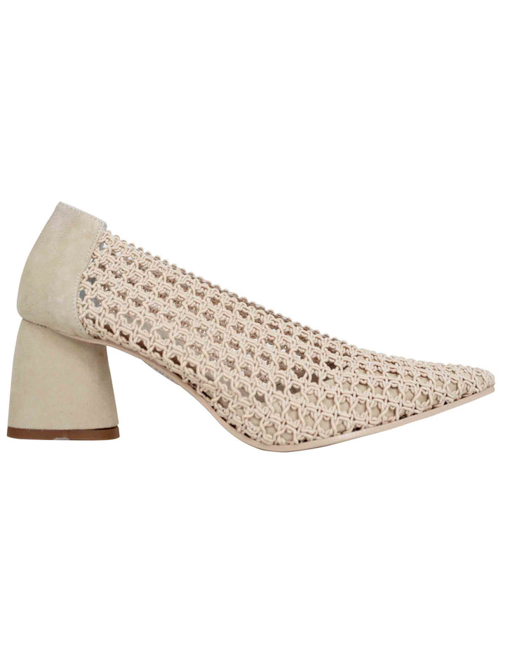 Spatarella Decollete donna in tessuto elasticizzato beige con tacco in camoscio Smaltimento dello stoccaggio