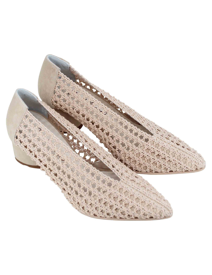 Spatarella Decollete donna in tessuto elasticizzato beige con tacco in camoscio Smaltimento dello stoccaggio