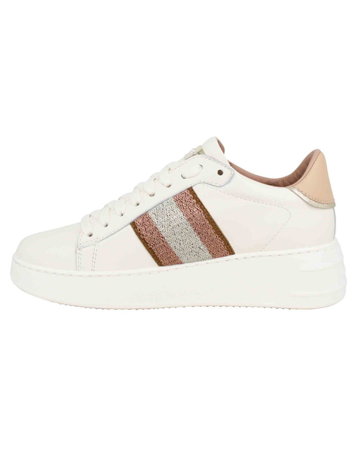 Spatarella Sneakers donna in pelle beige con banda laterale Vendita calda