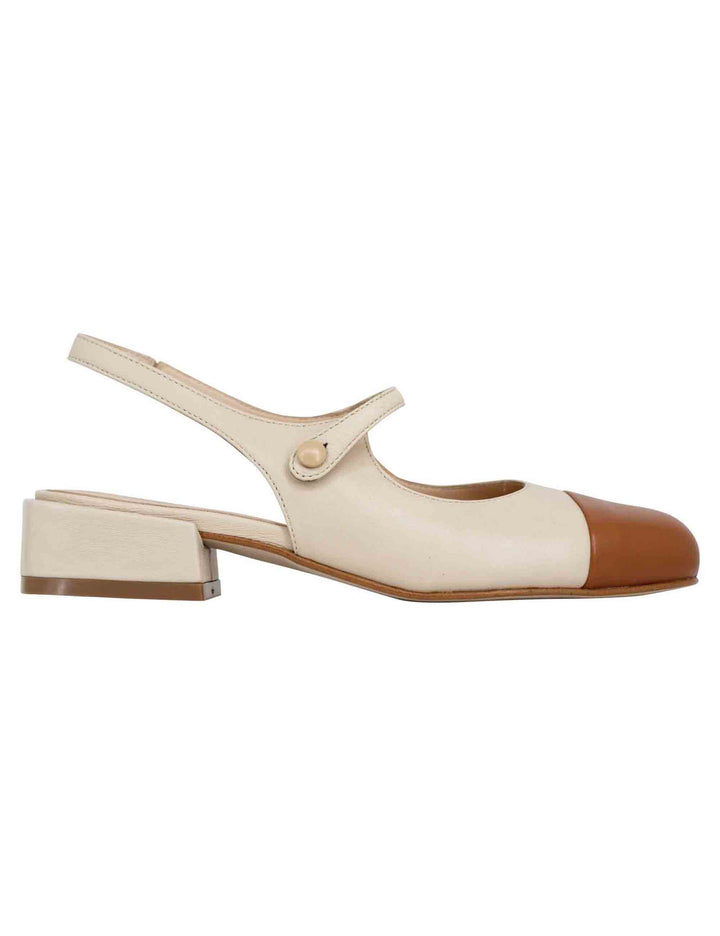 Spatarella Decollete slingback donna in pelle beige bicolore con puntale cammello Offerte esclusive