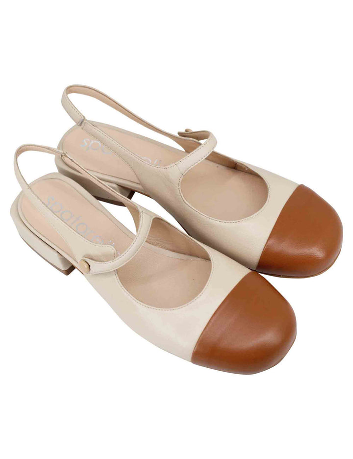 Spatarella Decollete slingback donna in pelle beige bicolore con puntale cammello Offerte esclusive