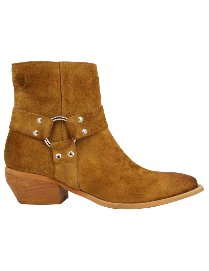 Spatarella Stivaletti texani donna in camoscio cuoio vintage con accessorio laterale Grandi sconti