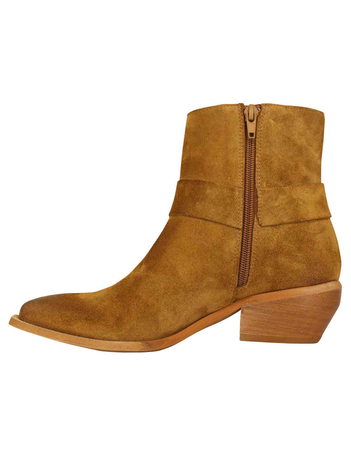 Spatarella Stivaletti texani donna in camoscio cuoio vintage con accessorio laterale Grandi sconti