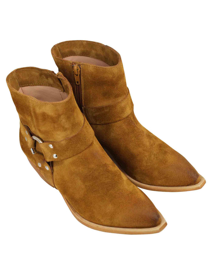 Spatarella Stivaletti texani donna in camoscio cuoio vintage con accessorio laterale Grandi sconti