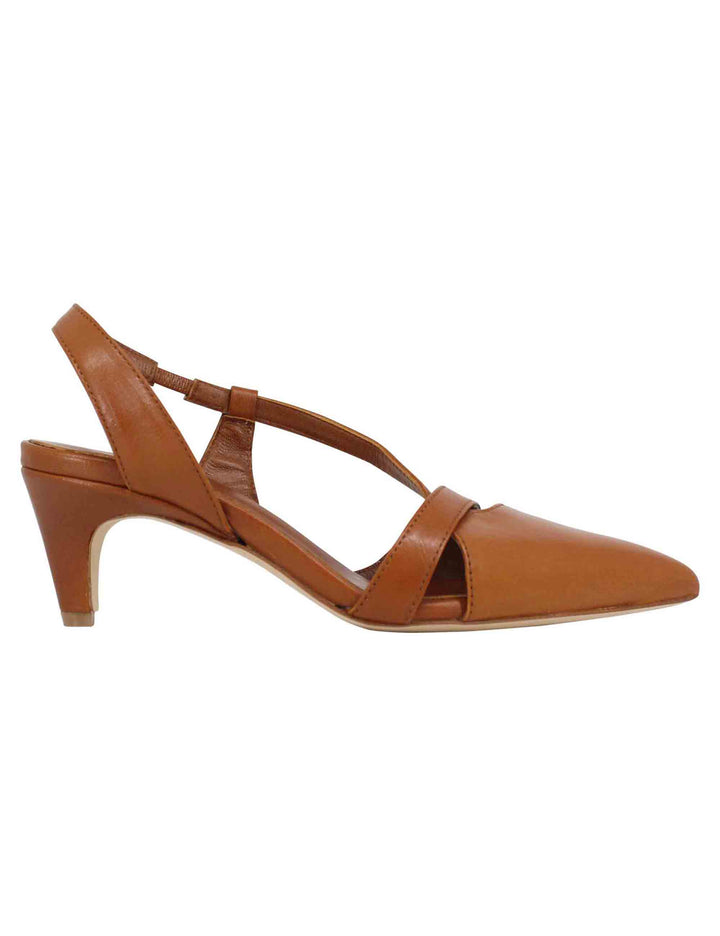 Spatarella Decollete slingback donna in pelle cuoio con tacco basso Nuovi prodotti
