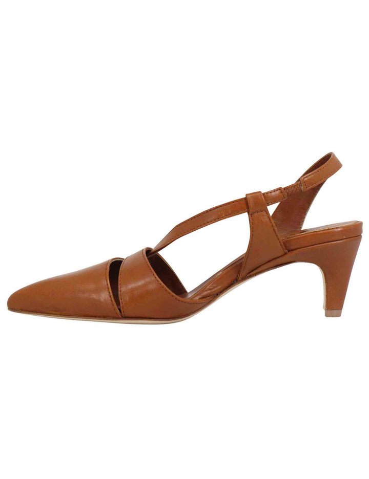 Spatarella Decollete slingback donna in pelle cuoio con tacco basso Nuovi prodotti