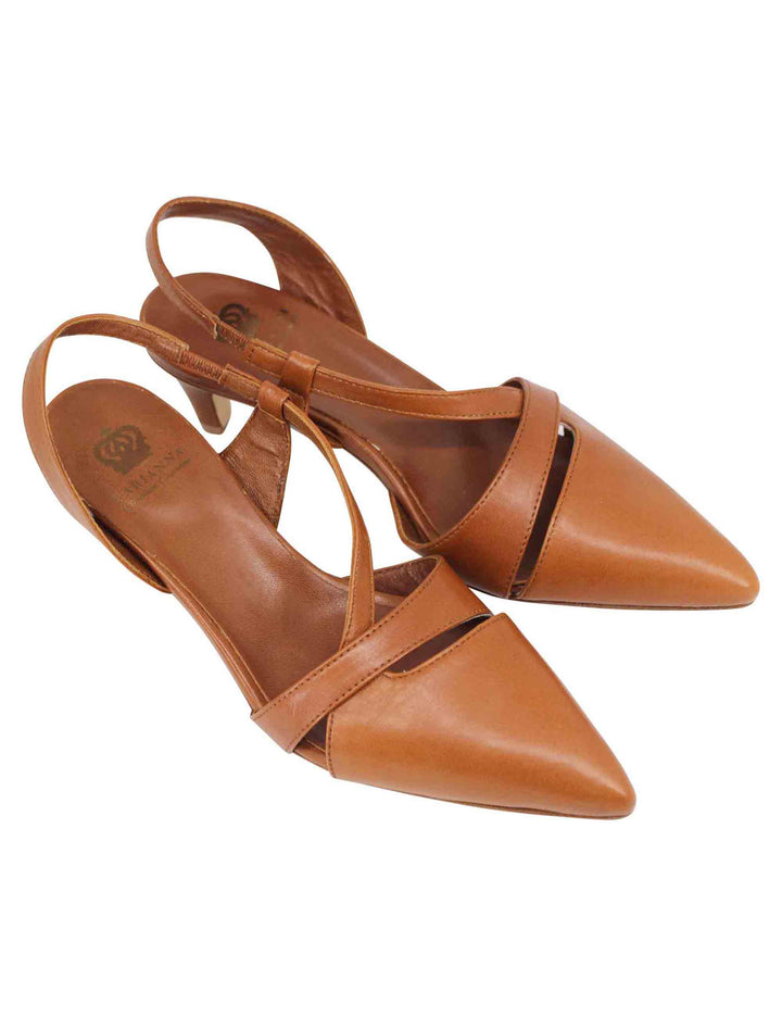Spatarella Decollete slingback donna in pelle cuoio con tacco basso Nuovi prodotti