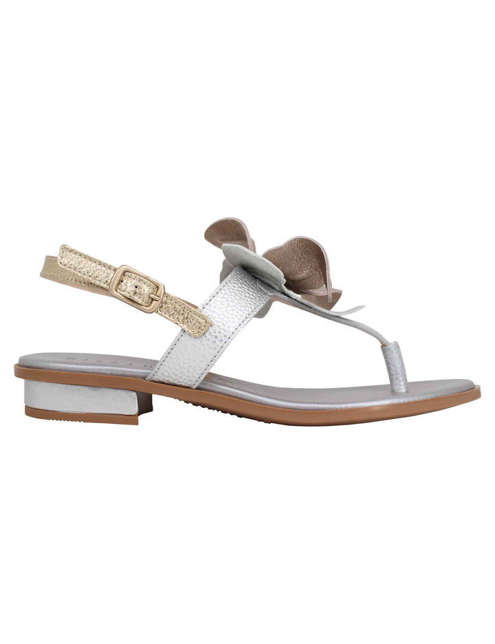 Spatarella Sandali infradito flat donna in pelle argento con fiore Liquidazione