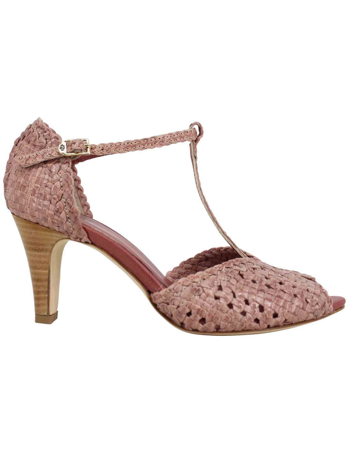 Spatarella Sandali donna in pelle intrecciata rosa con tacco alto Offerte speciali
