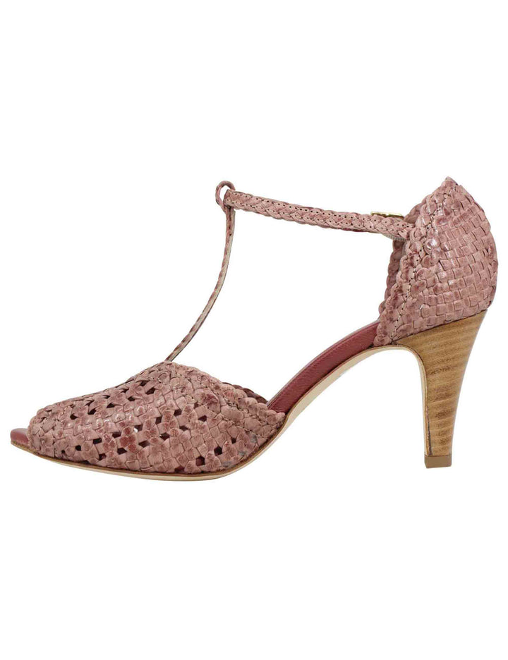 Spatarella Sandali donna in pelle intrecciata rosa con tacco alto Offerte speciali