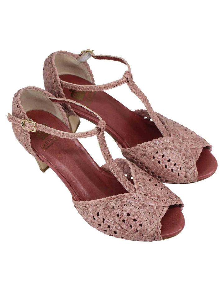 Spatarella Sandali donna in pelle intrecciata rosa con tacco alto Offerte speciali
