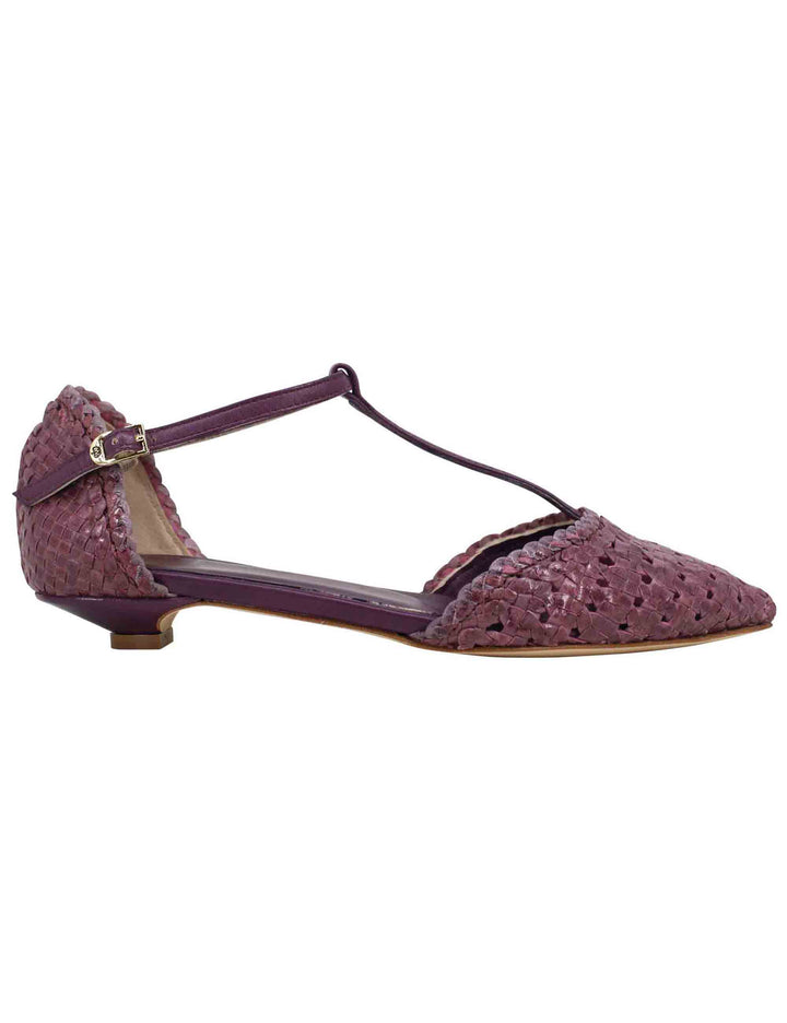 Spatarella Decollete donna in pelle intrecciata prugna tacco basso Enormi risparmi
