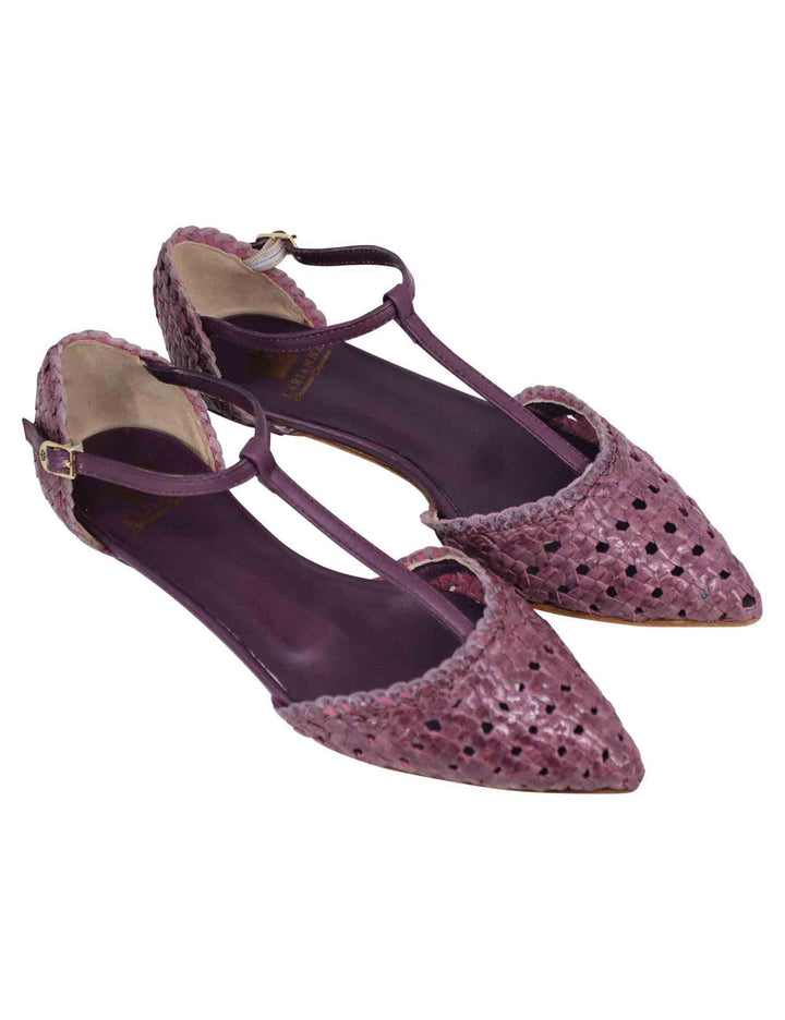 Spatarella Decollete donna in pelle intrecciata prugna tacco basso Enormi risparmi